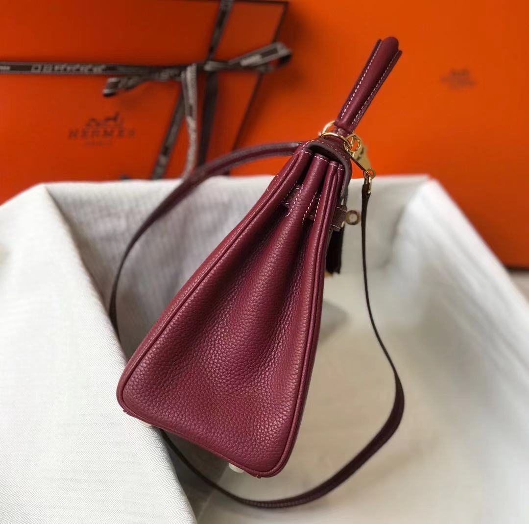 [TOP] HERMES Togo Kelly 28CM - Burgundy & GHW