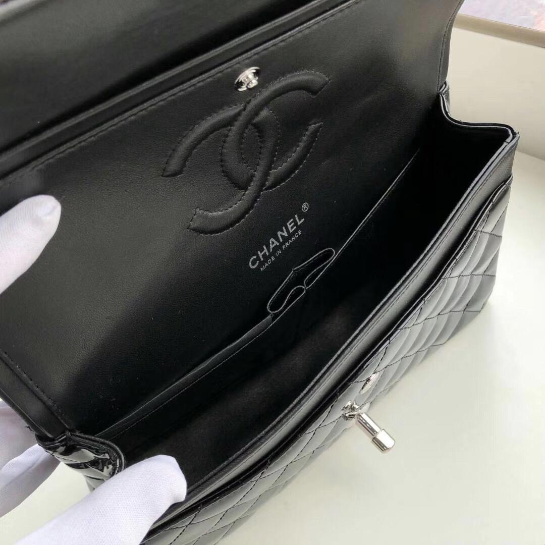 [TOP] CHANEL Classic Flap Bag Patent Medium 25.5cm - Black & SHW