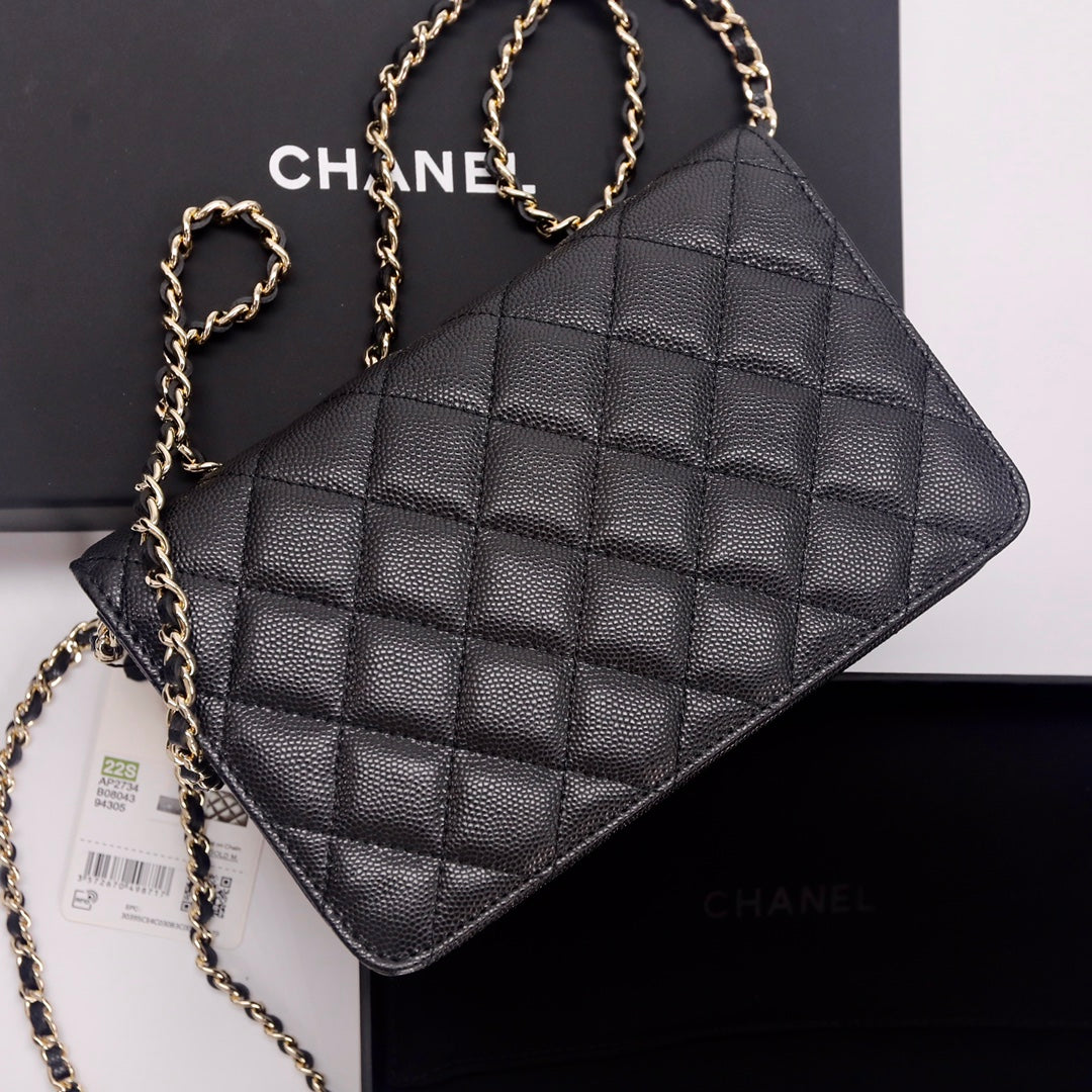 [TOP] CHANEL WOC Bag Quilt Caviar Bling Bling Logo - Black