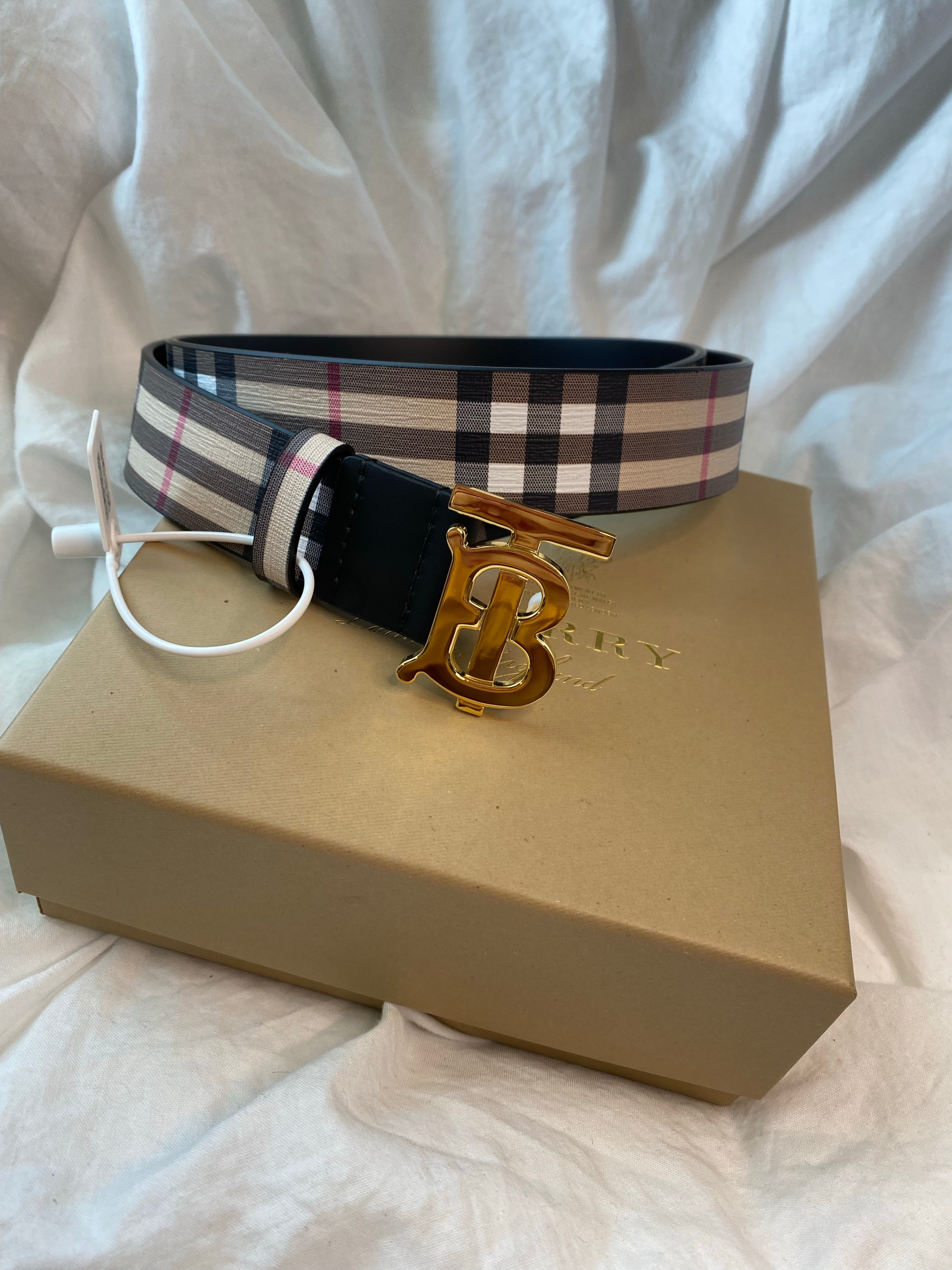 T0ry Burch Check Leather Trim Belt - Black