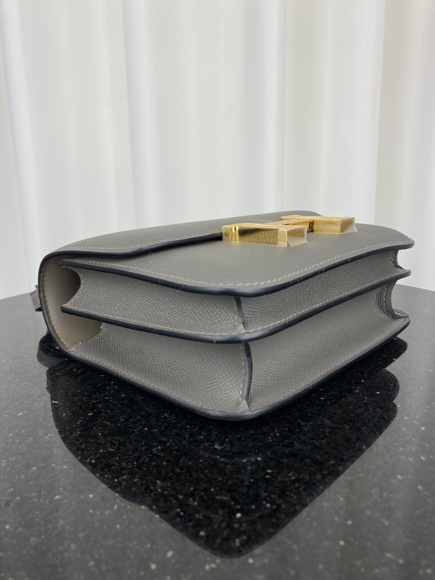 [TOP] HERMES Constance Epsom Leather 18cm - Gray & GHW