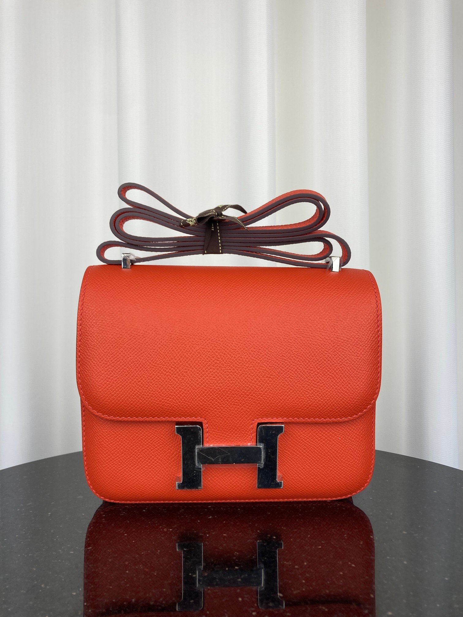 [TOP] HERMES Constance Epsom Leather 18cm23cm- Orange & SHW
