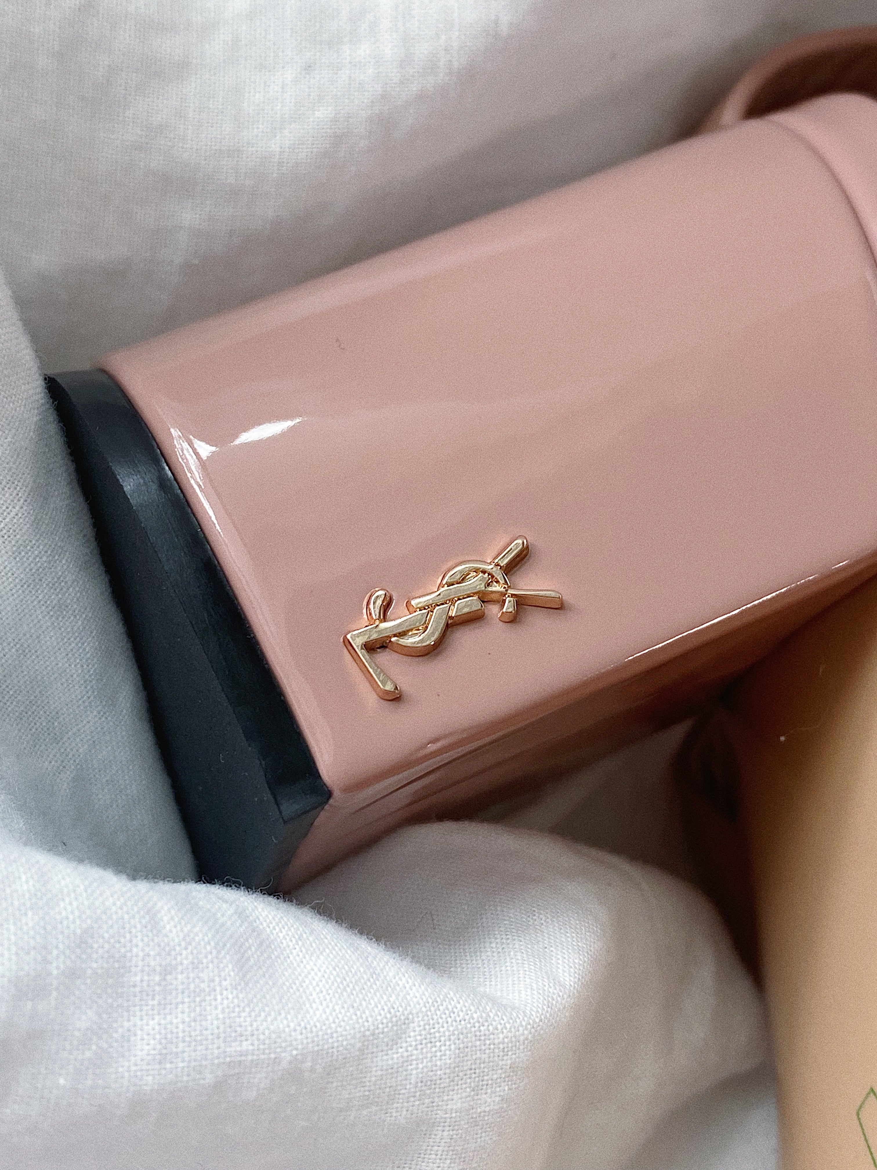 [TOP] Yves Saint Laurent YSL Patent Tribute Block Heels - Mauve