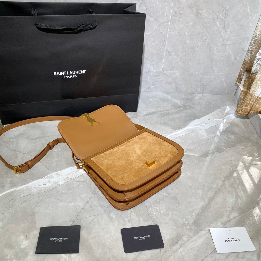 [TOP] Yves Saint Laurent YSL Solferino Small Suede Bag - Brown