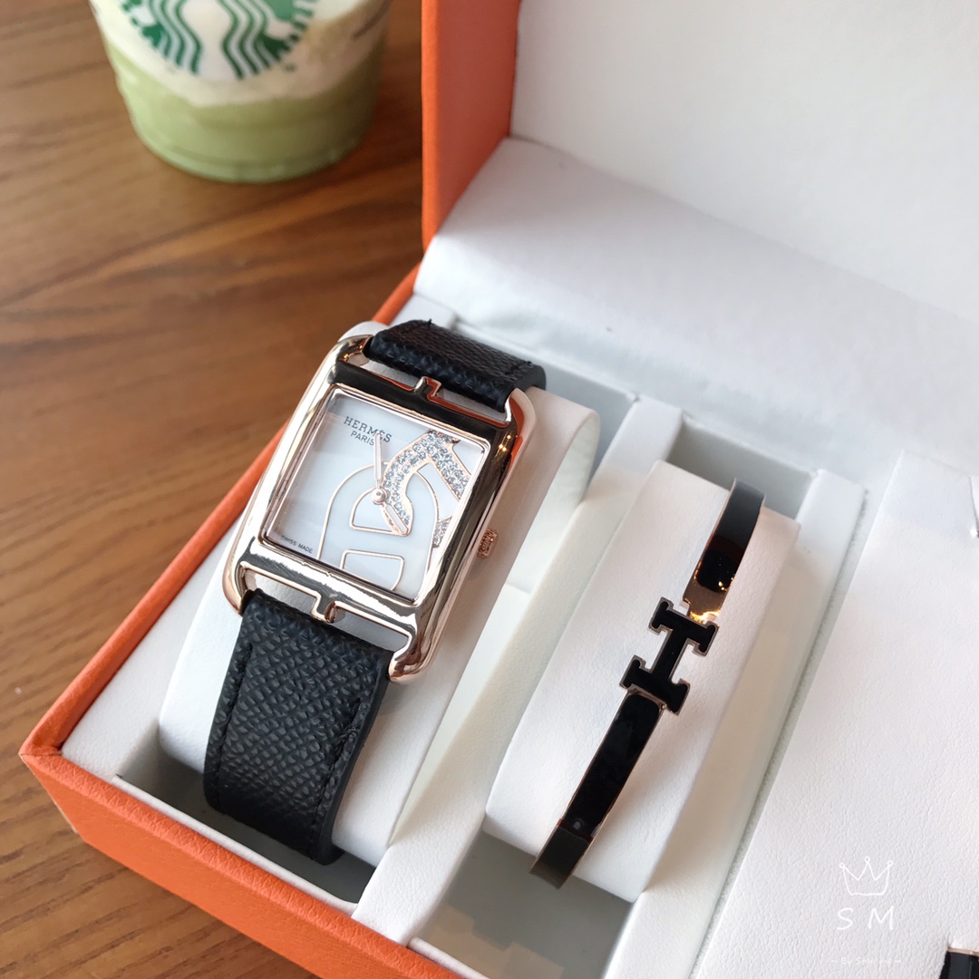 [TOP] HERMES H Logo Watch Bracelet Necklace Earrings Ring Set