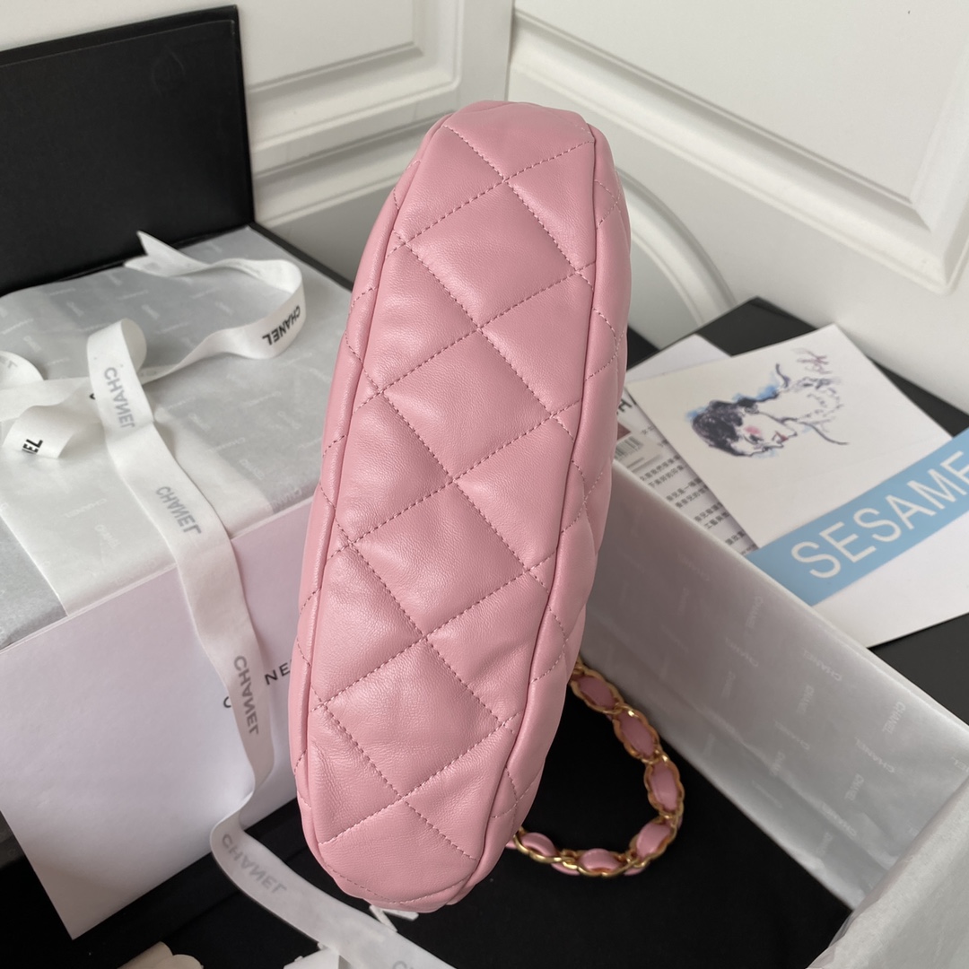 [TOP] CHANEL Hobo Bag 17.5X24X6cm/26×30×7cm - GHW - White/Pink