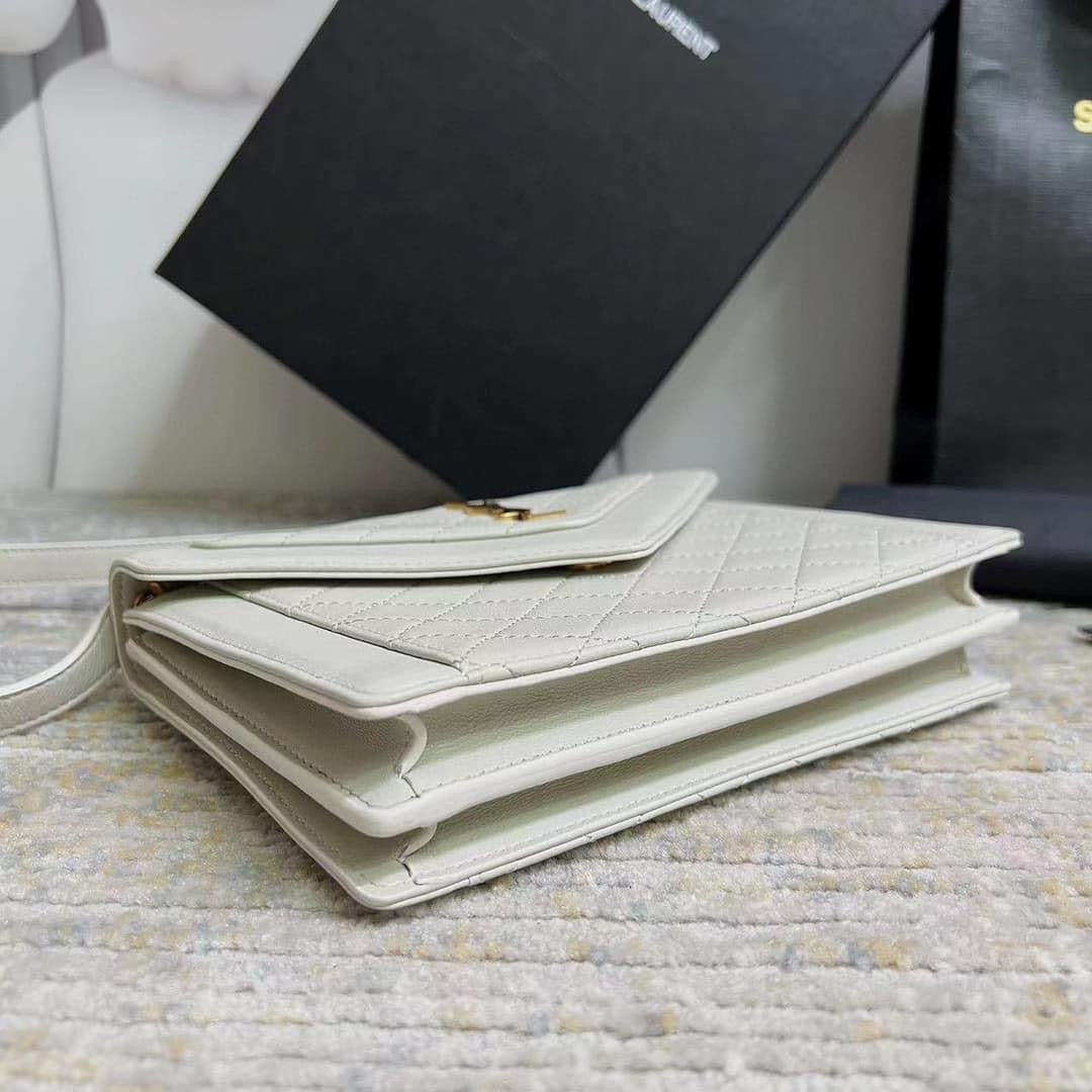 [TOP] Yves Saint Laurent YSL Mini Quilted Envelope Bag - White