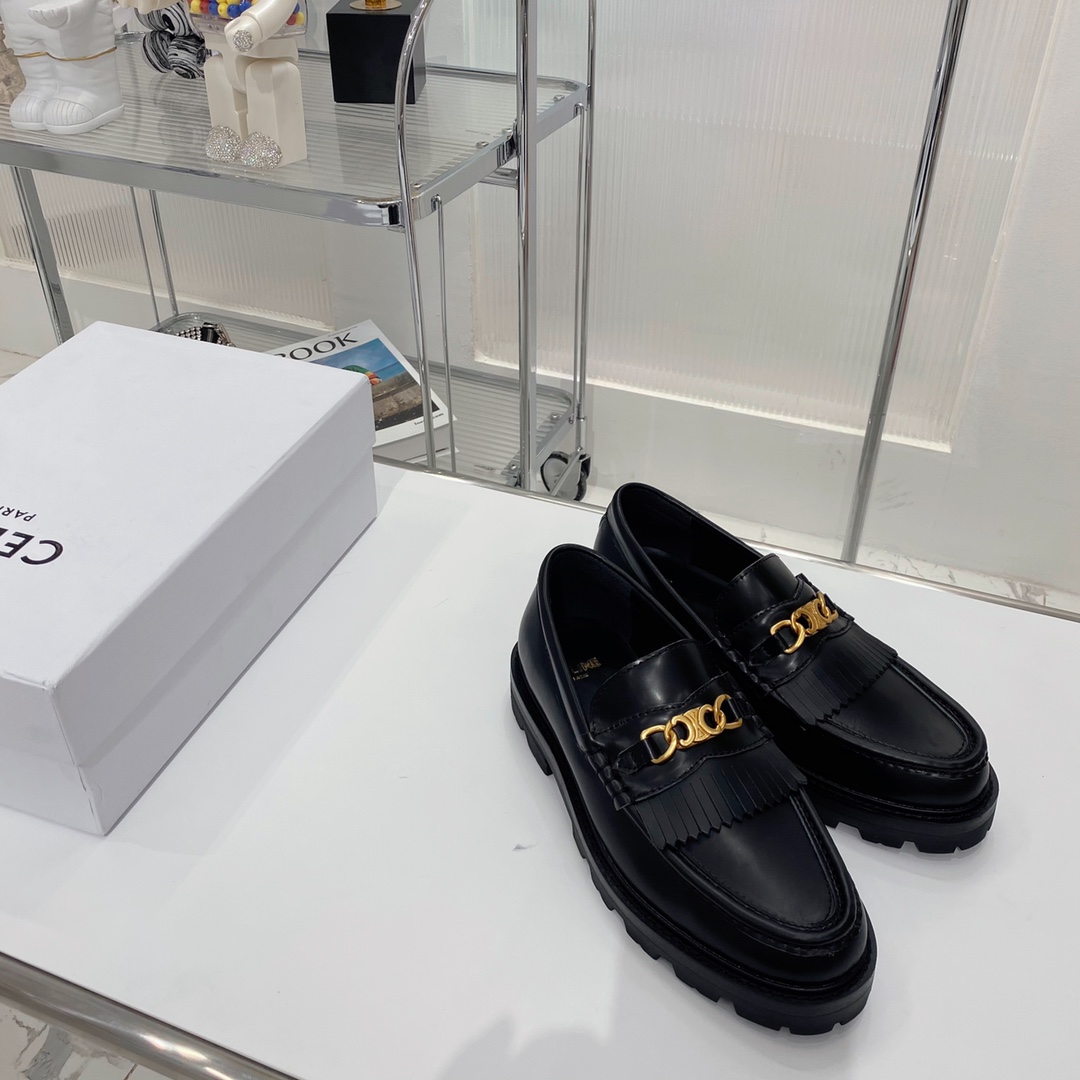 [TOP] CELINE Cowhide Leather Shoes - Black - Cline