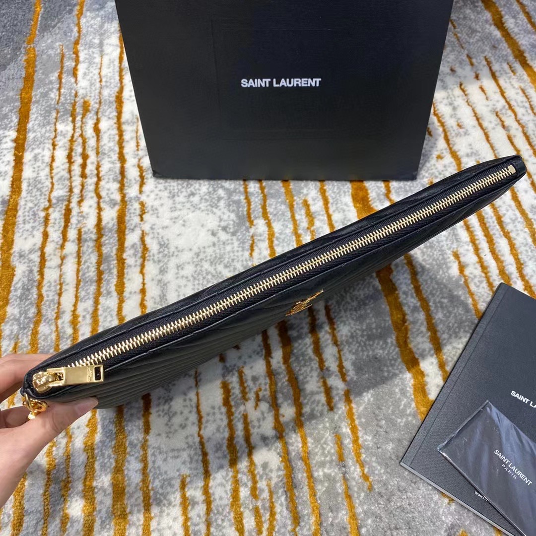 [TOP] Yves Saint Laurent YSL Cassander Matelasse A5 Pouch in Grain DE Pouder Embossed  Leather