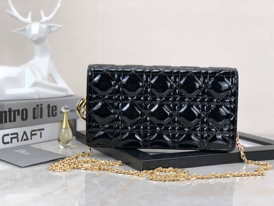 [TOP] Christian Dior Lady Patent Pouch - Black