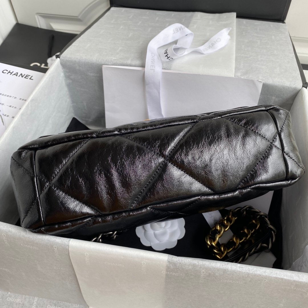 [TOP] CHANEL 19 Bag Shiny Goat Skin Medium 30CM - Black & GHW