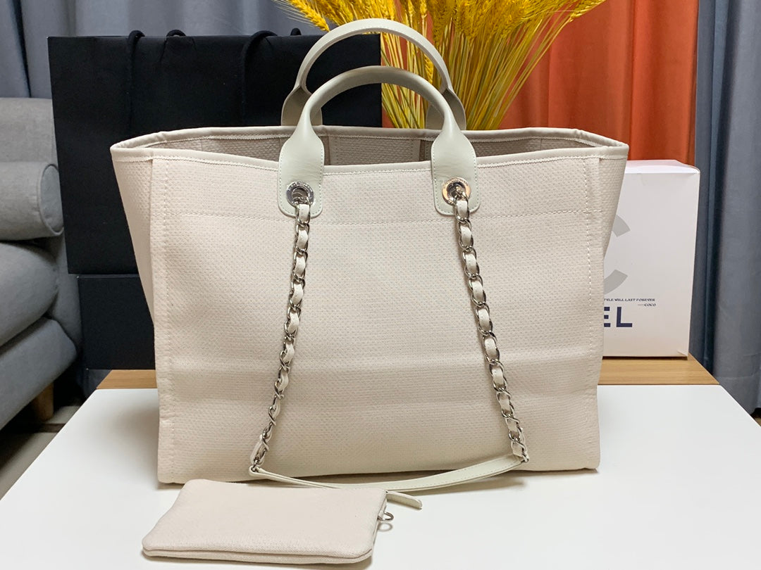 [TOP] CHANEL Deauville 2 in 1 Shoping Tote - Cream
