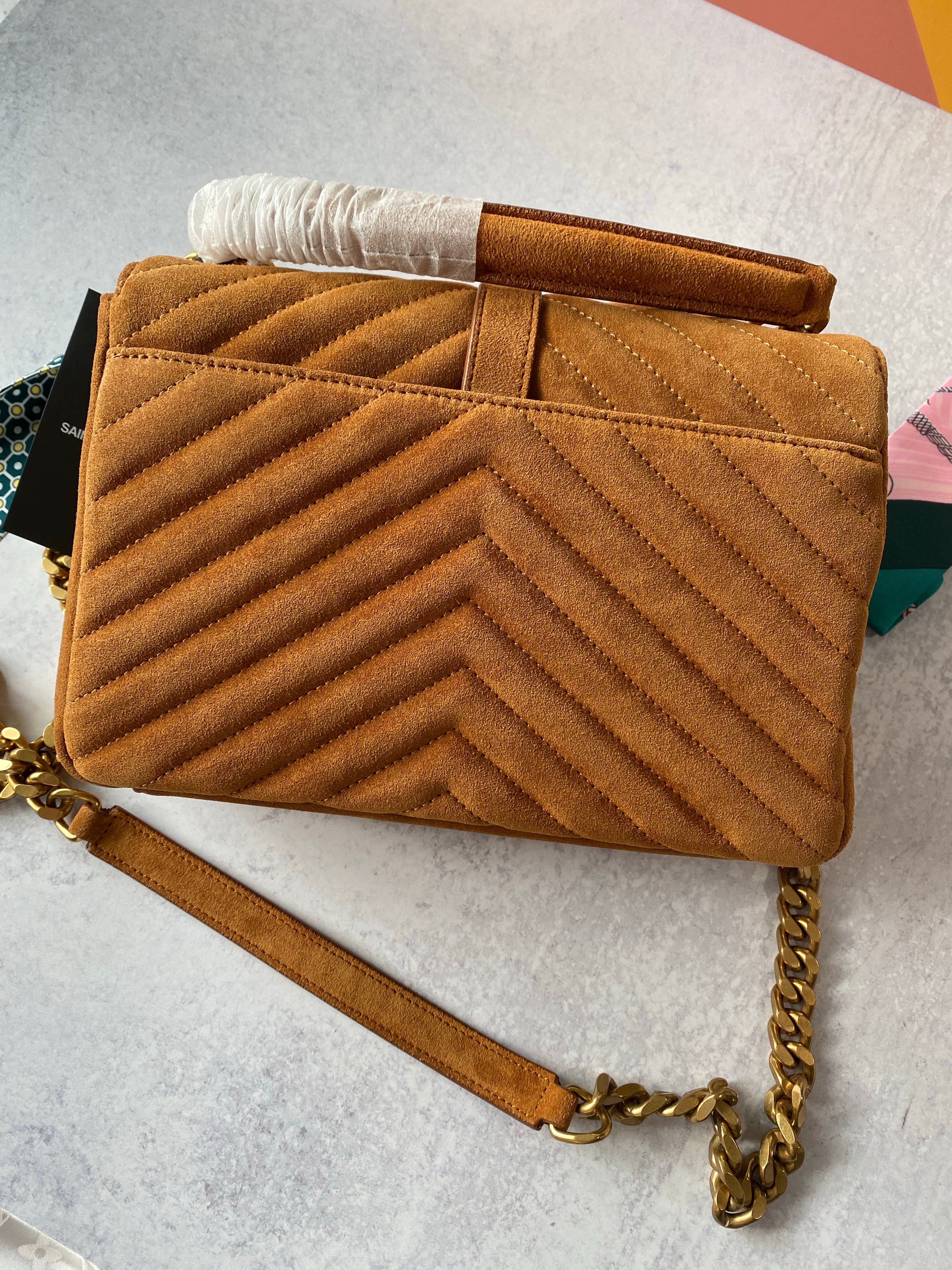 [TOP] Yves Saint Laurent YSL College Suede Small Bag - Brown