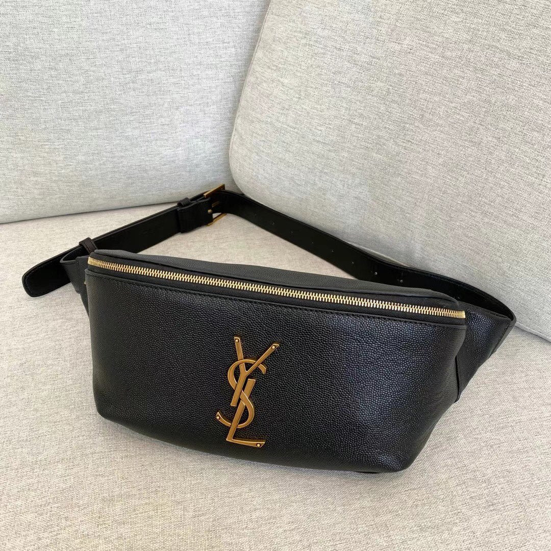 [TOP] Yves Saint Laurent YSL Monogram Belt Bag Caviar Skin - Black w GHW
