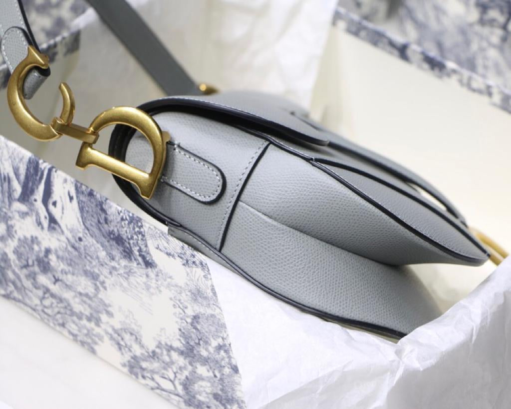 [TOP] Christian Dior Saddle Bag Grained Calfskin Small - GREY