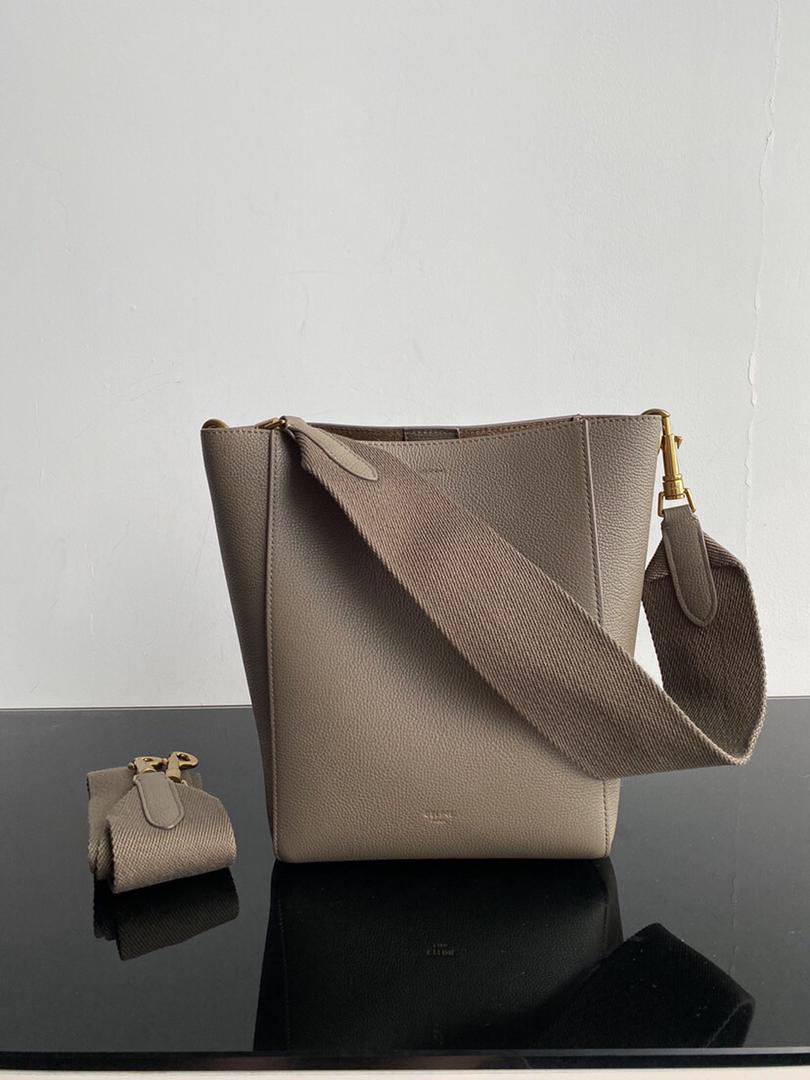 [TOP] CELINE Sangle Small Grainy Bucket Bag - Taupe