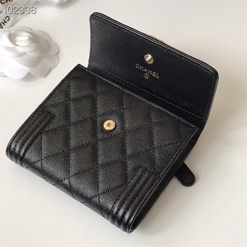 [TOP] CHANEL Boy Trifold Wallet Caviar Skin - Black W GHW