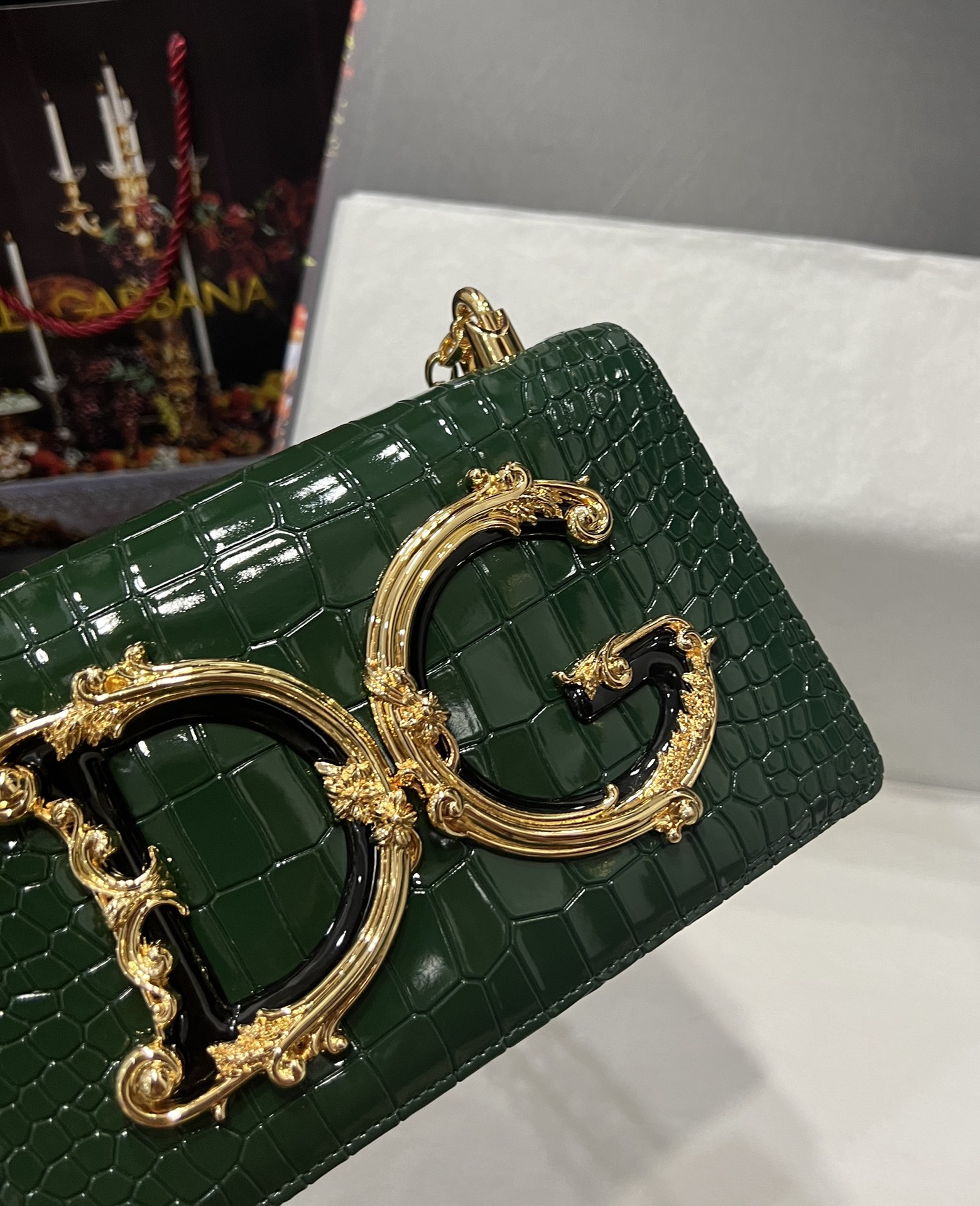 [TOP] Dolce & Gabbana D&G Crocodile-print Calfskin DG Girls Bag 21*4*15 - Green