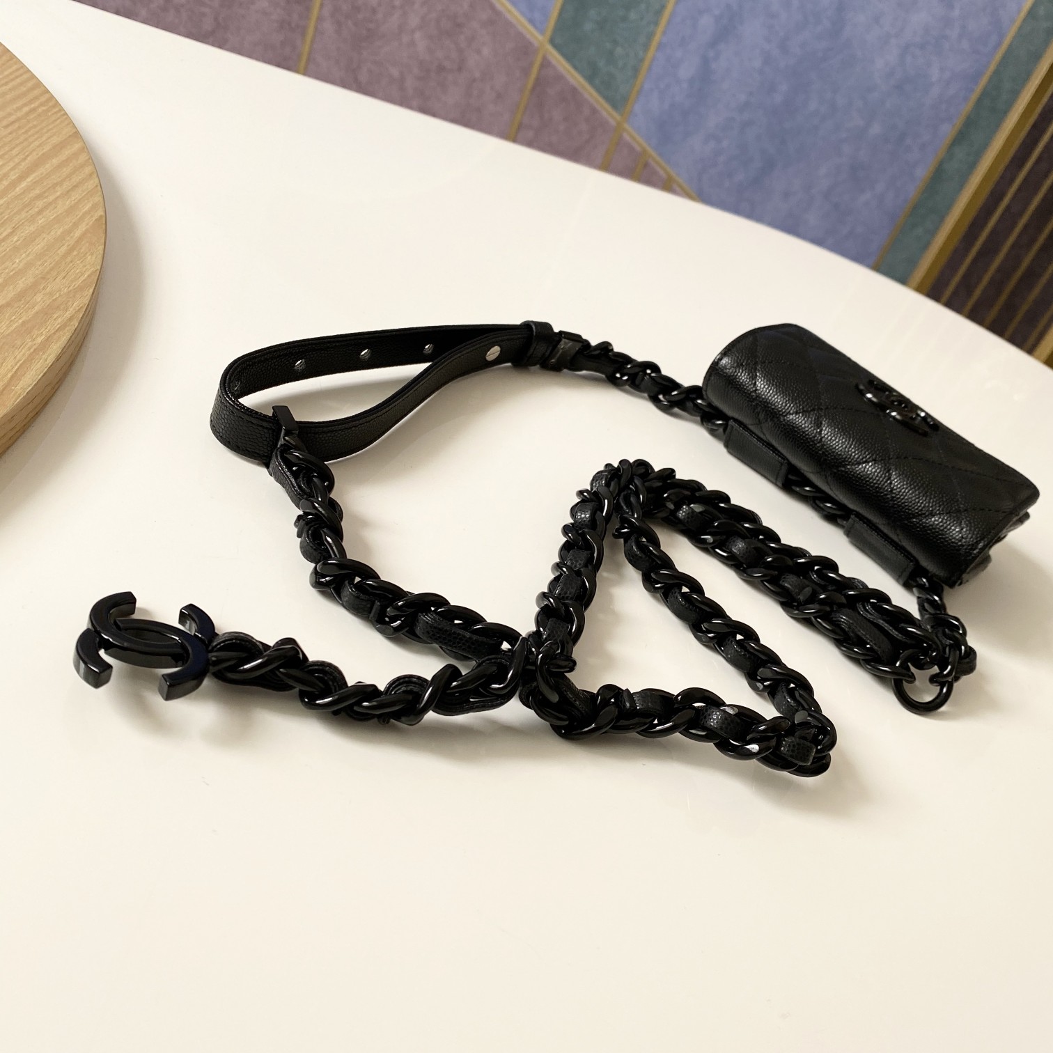 [TOP] CHANEL Fanny Pack Bag 12.5* 9cm - Black