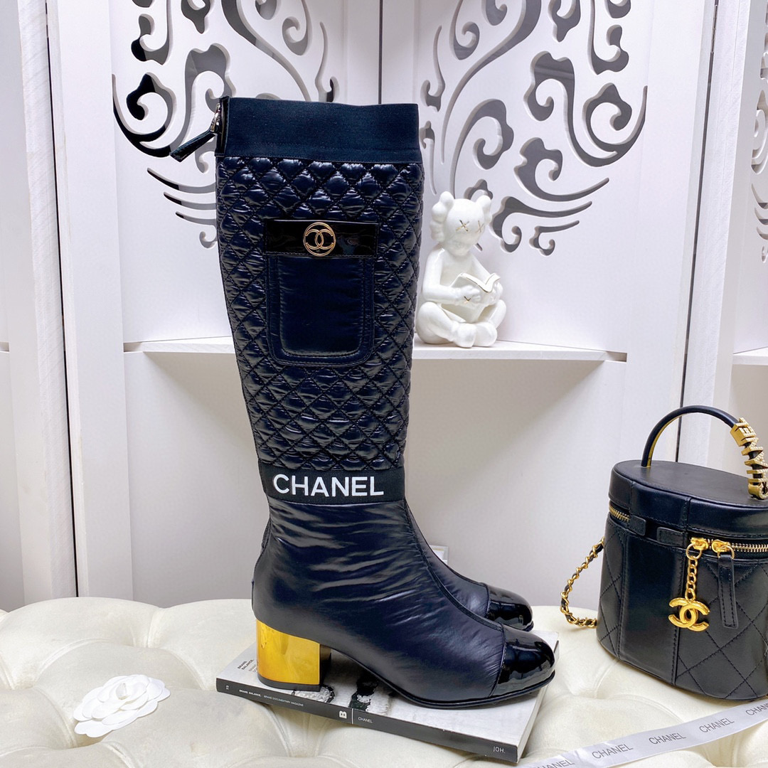 [TOP] CHANEL Lambskin Boots 5cm Heels - white/Black/Beige