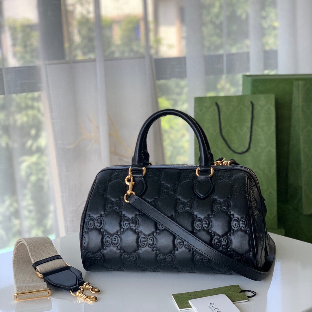 [TOP] GUCCI G*G Matelasse Leather Medium Top Handle Bag 31cm - Black