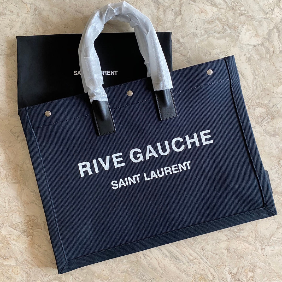 [TOP] Yves Saint Laurent YSL Rive Gauche Canvas Tote Bag - Green