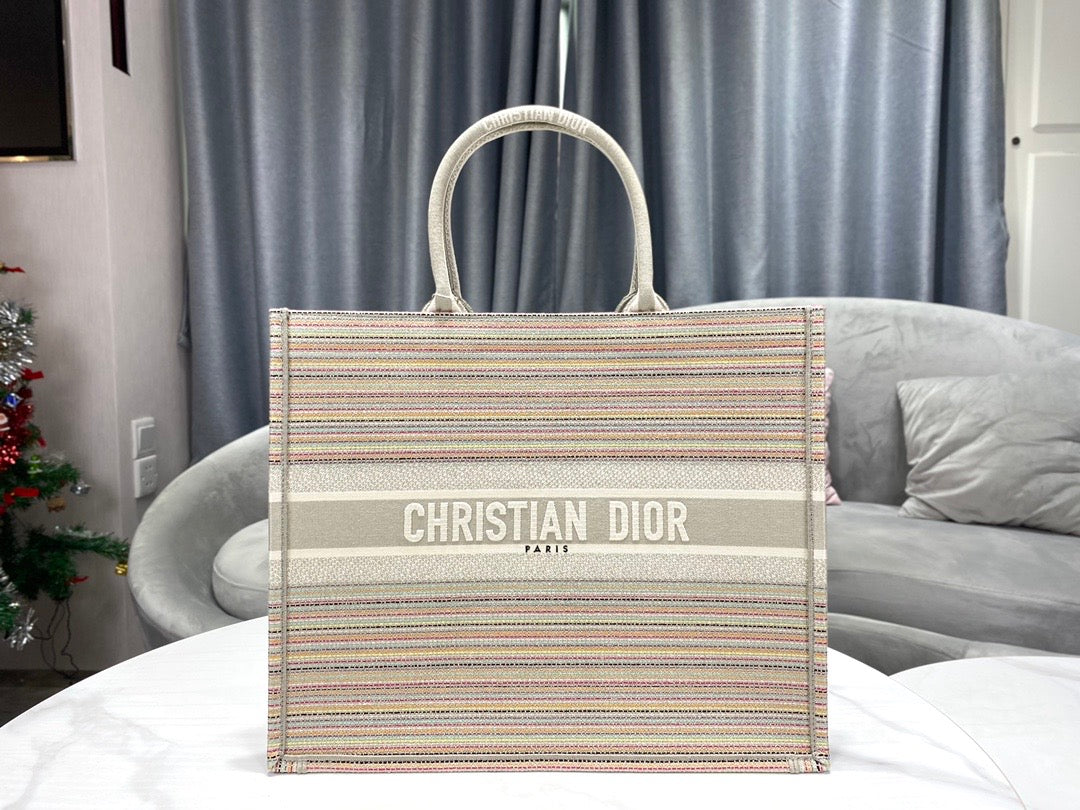 [TOP] Christian Dior Book Tote Bag Multicolored Stripes Large 41.5cm