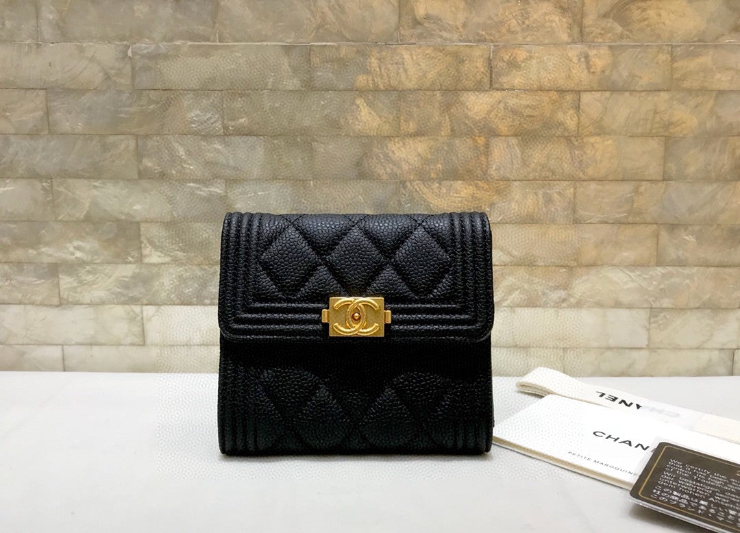 [TOP] CHANEL Boy Tri-Fold Wallet - Black