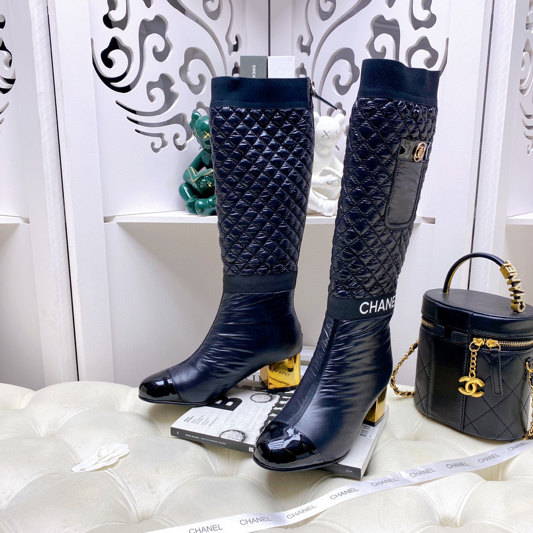 [TOP] CHANEL Lambskin Boots 5cm Heels - white/Black/Beige