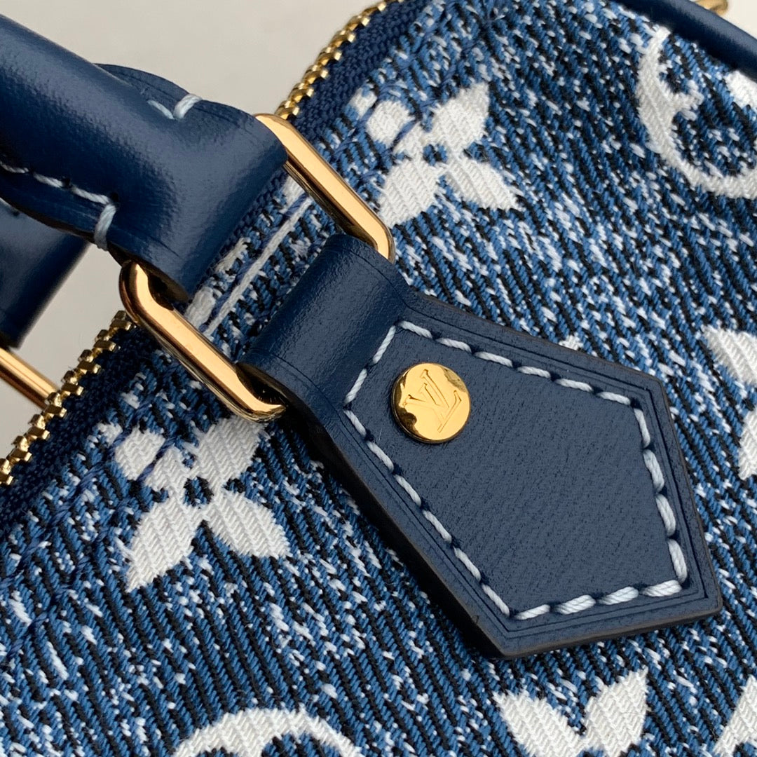 [TOP] Louis Vuitton LV Monogram Speedy 20 Denim 20x13.5x12cm-Dark Blue