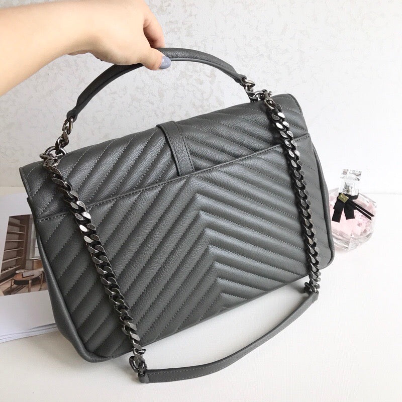 [TOP] Yves Saint Laurent YSL College Large Top Handle Bag - Grey SHW