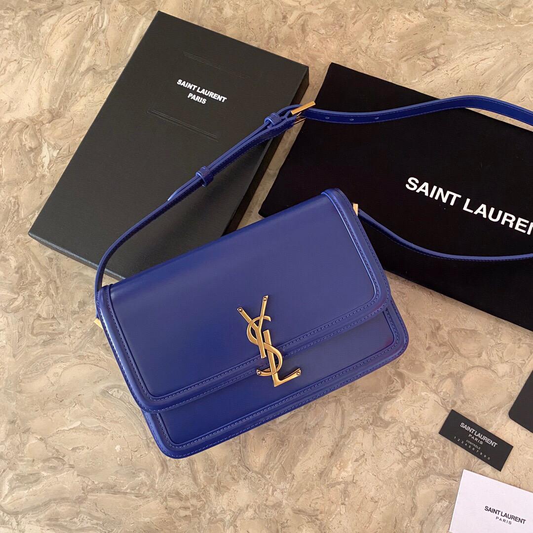 [TOP] Yves Saint Laurent YSL Solferino Medium Shoulder Bag - Blue Charron