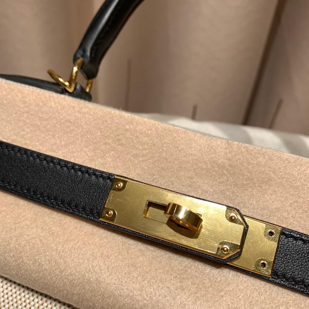 [TOP] HERMES Kelly 28cm Swift/Toile H 89 Black Gold Buckle Canvas