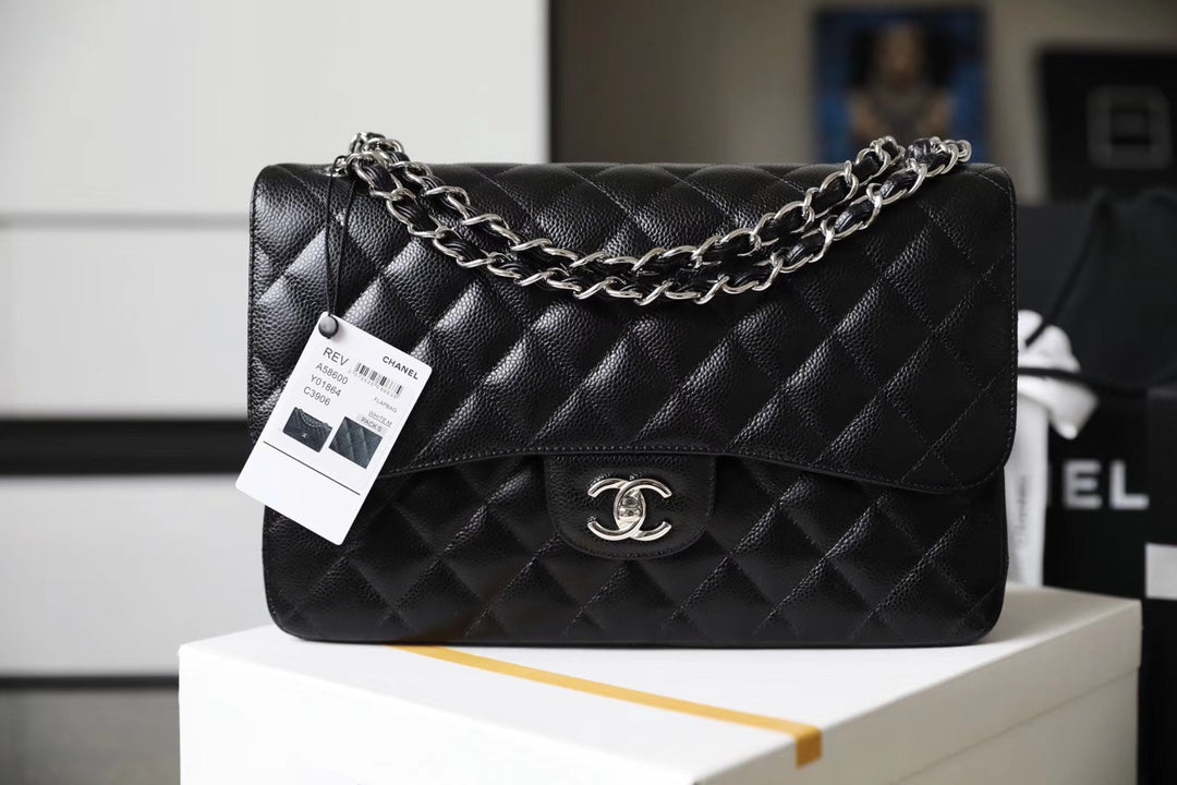 [TOP] CHANEL Classic Flap Bag Caviar Jumbo 30CM - Black & SHW