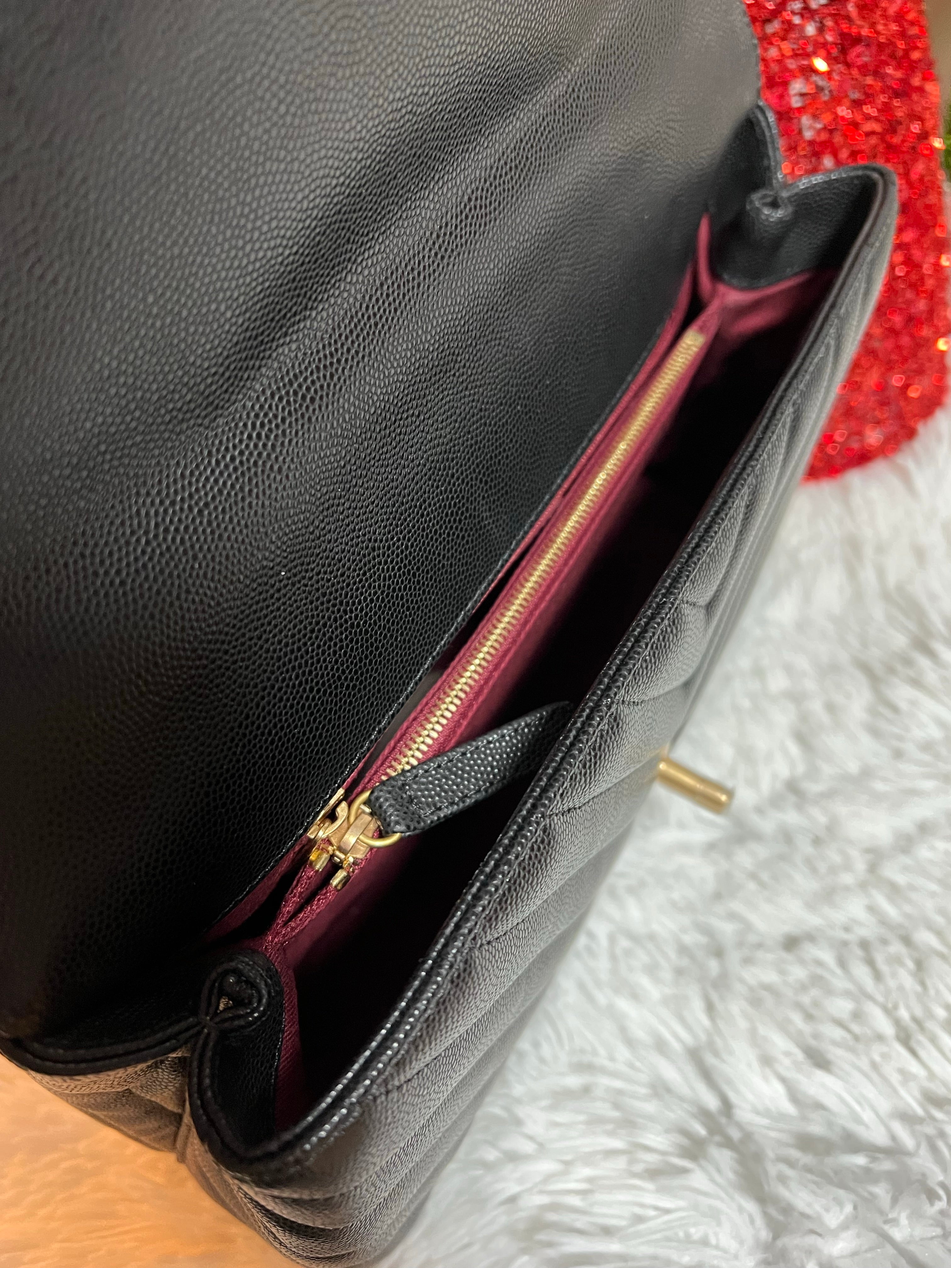 [TOP] CHANEL CoCo Handle Bag Chevron Caviar Leather 23cm - Black & GHW