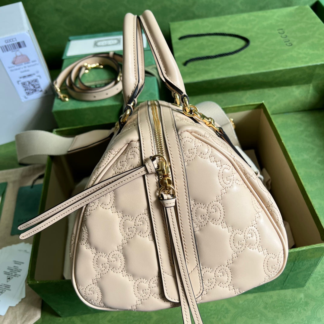 [TOP] GUCCI G*G Matelasse Leather Top Handle Bag - Beige