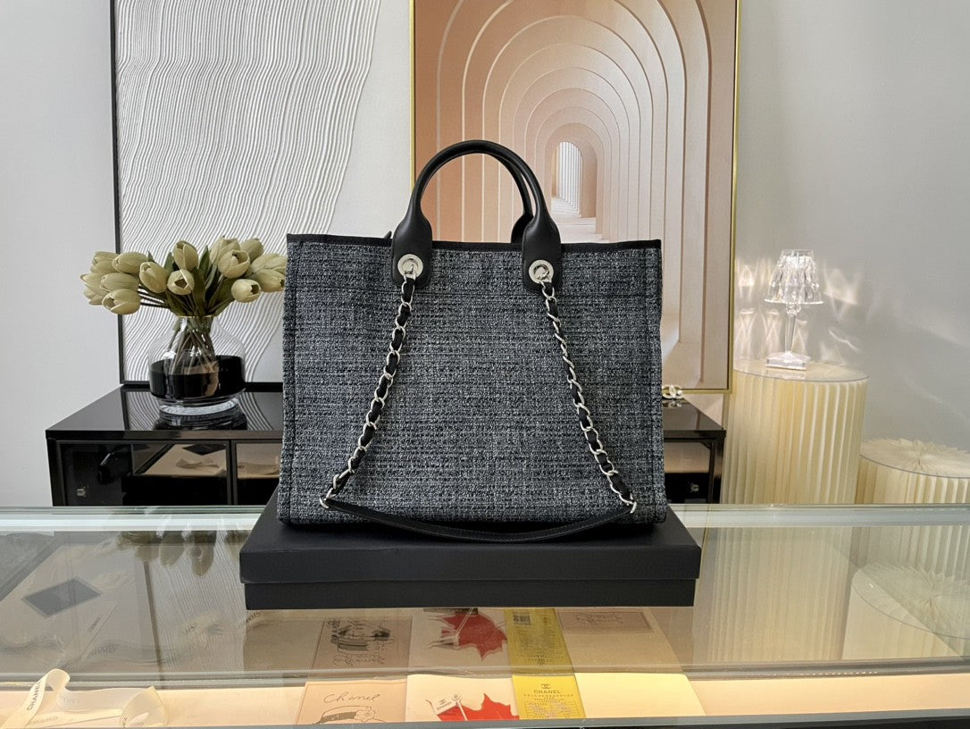 [TOP] CHANEL Deauville Top Handle Tote 39×30×22cm - Charcoal