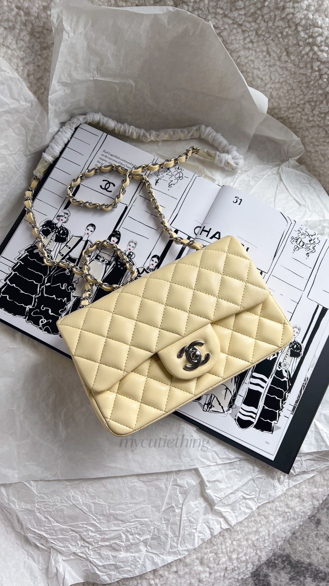 [TOP] CHANEL Classic Flap Bag Lambskin New Mini  13.5*17*8CM - Light Yellow & SHW