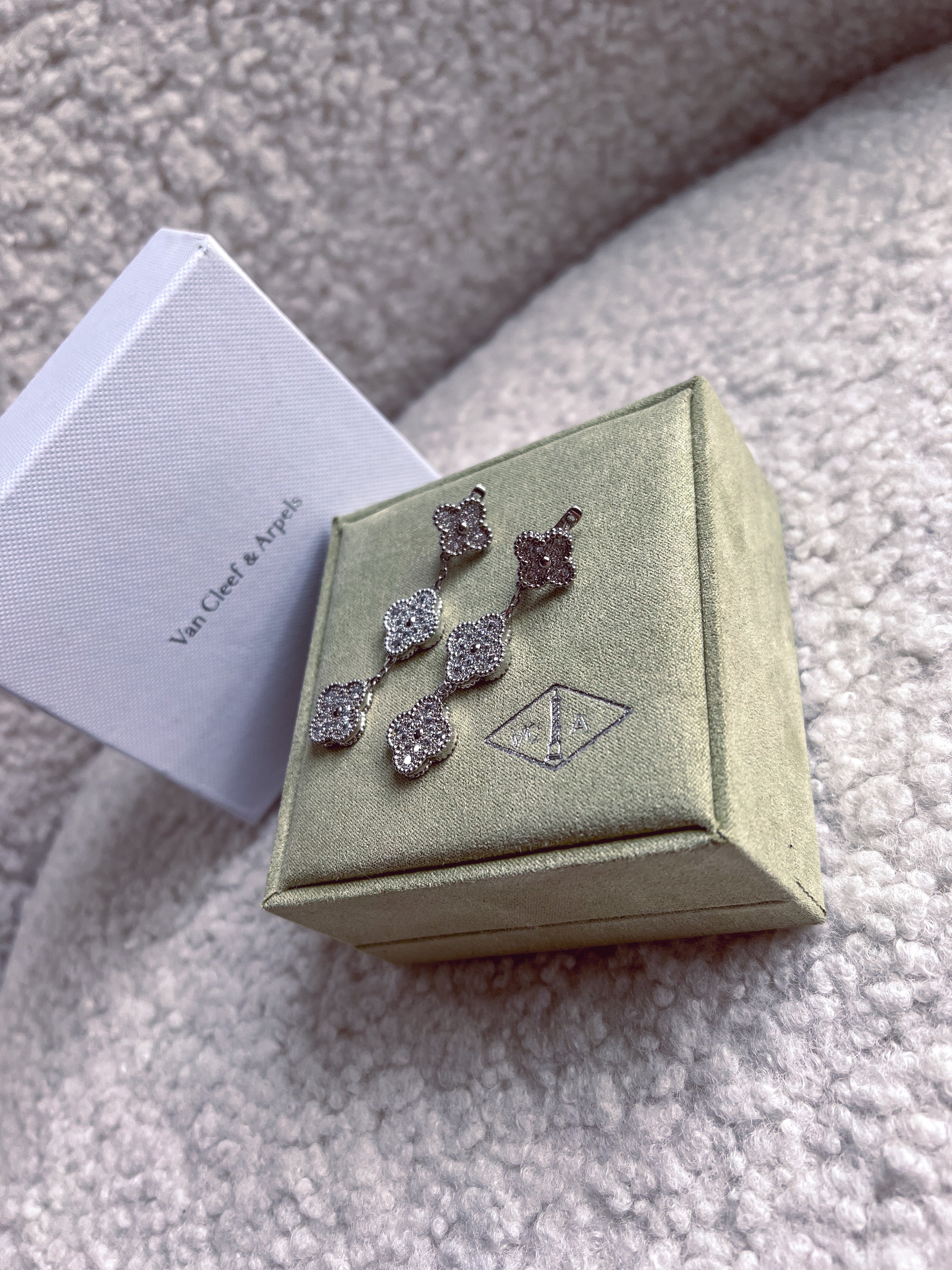 [TOP] Van Cleef & Arpels VCA Tri-Motifs Earrings w Stones - Silver