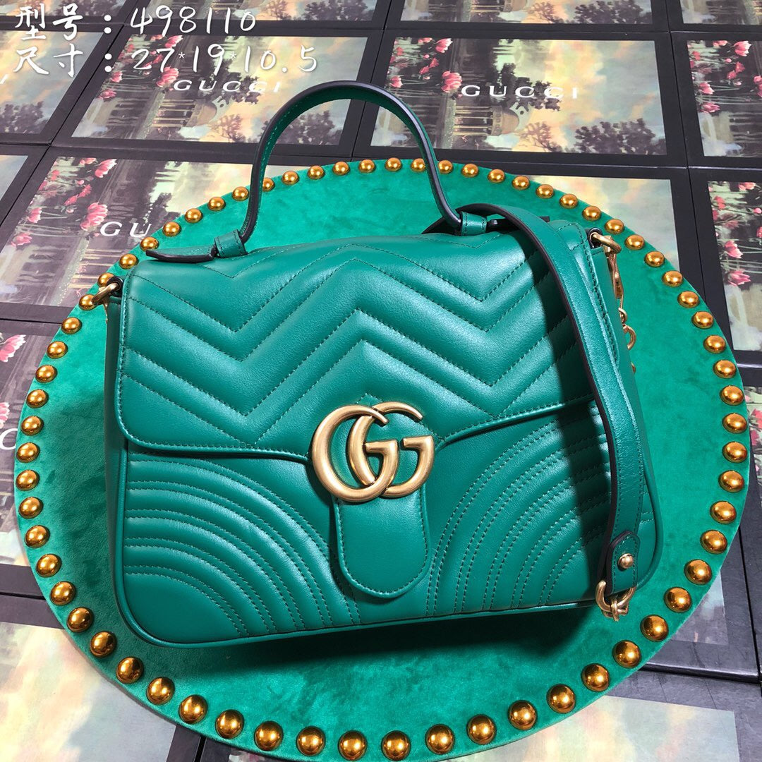 [TOP] GUCCI GG Marmont  Bag Top Handle 27*13.5*10 - Green