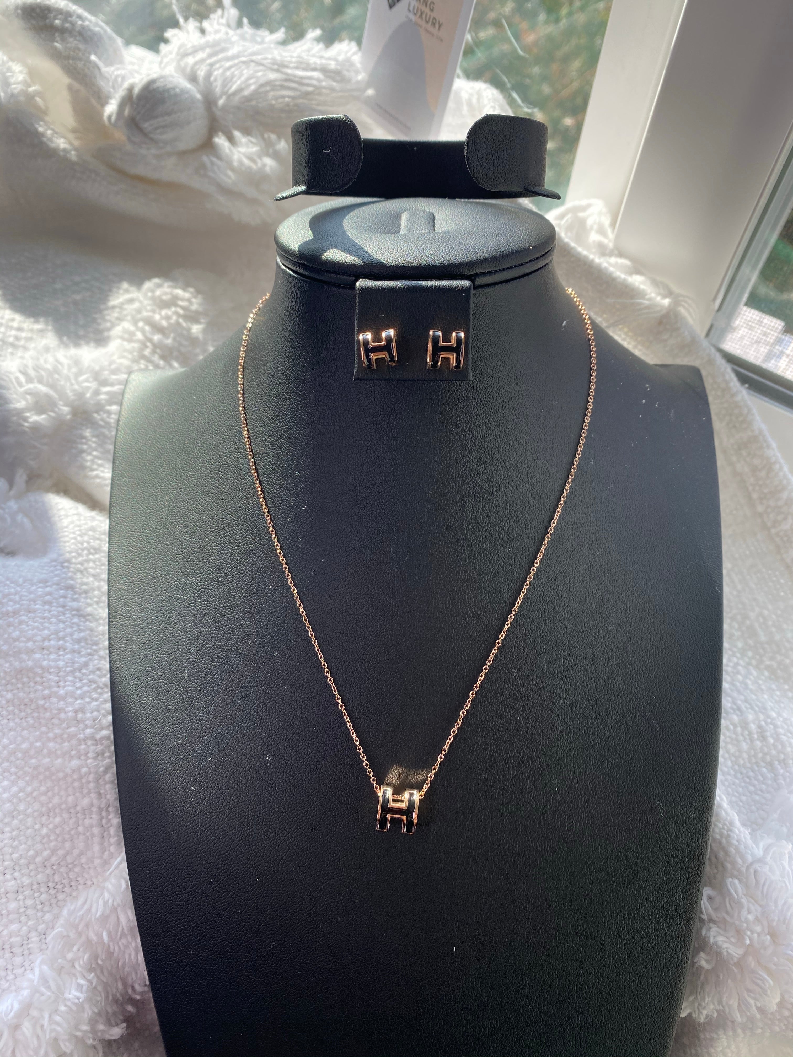 [TOP] HERMES H Logo Set - Black & Gold