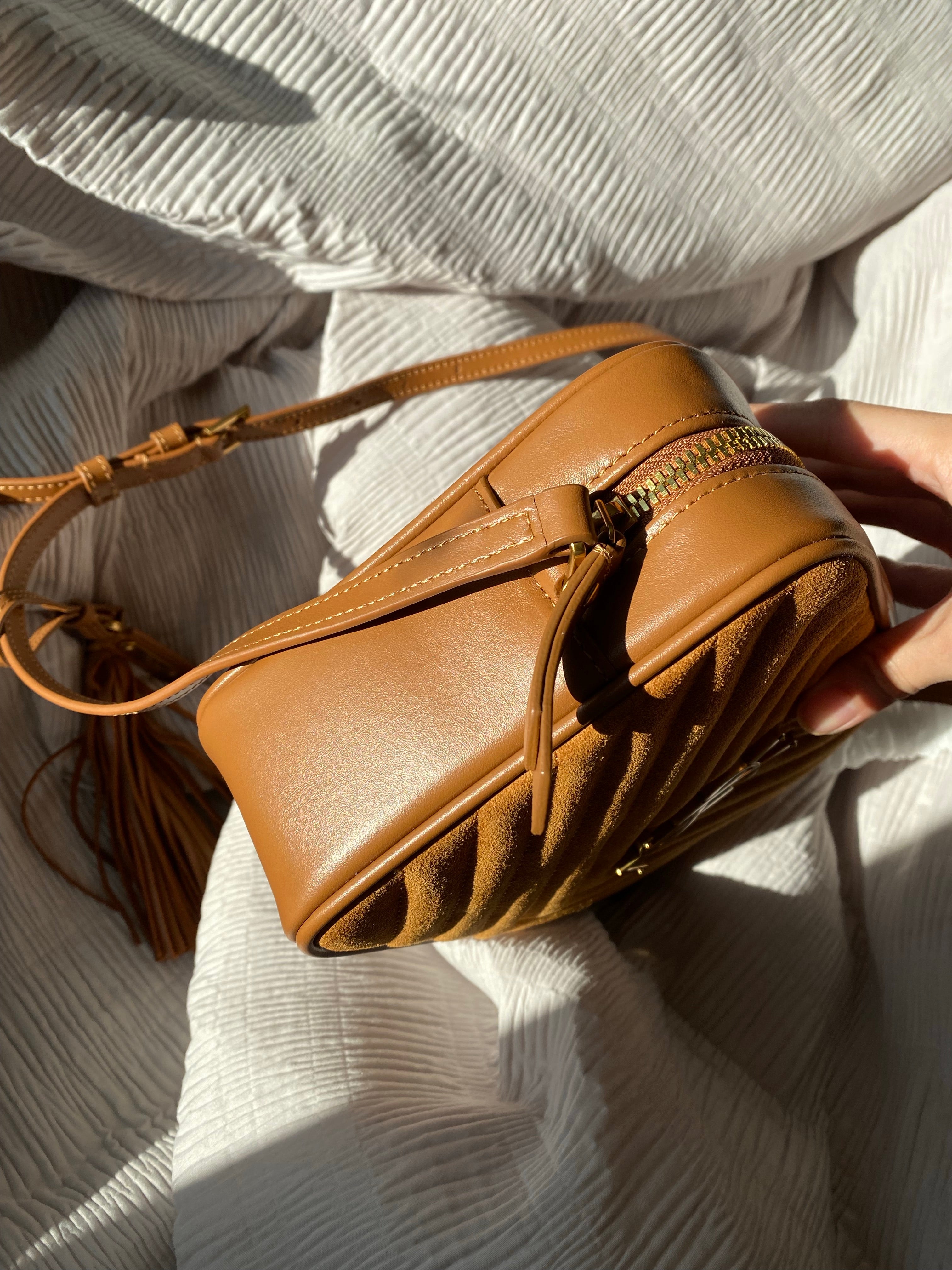 [TOP] Yves Saint Laurent YSL Loulou Camera Bag in Quilted Suede 23.5*16*7CM- BROWN