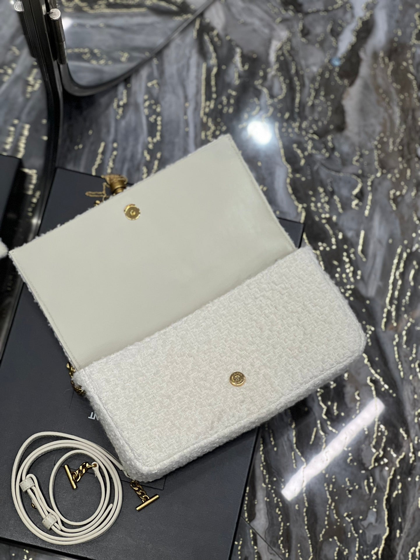 [TOP] Yves Saint Laurent YSL Kate Boucle Tassel Medium Bag - Off White