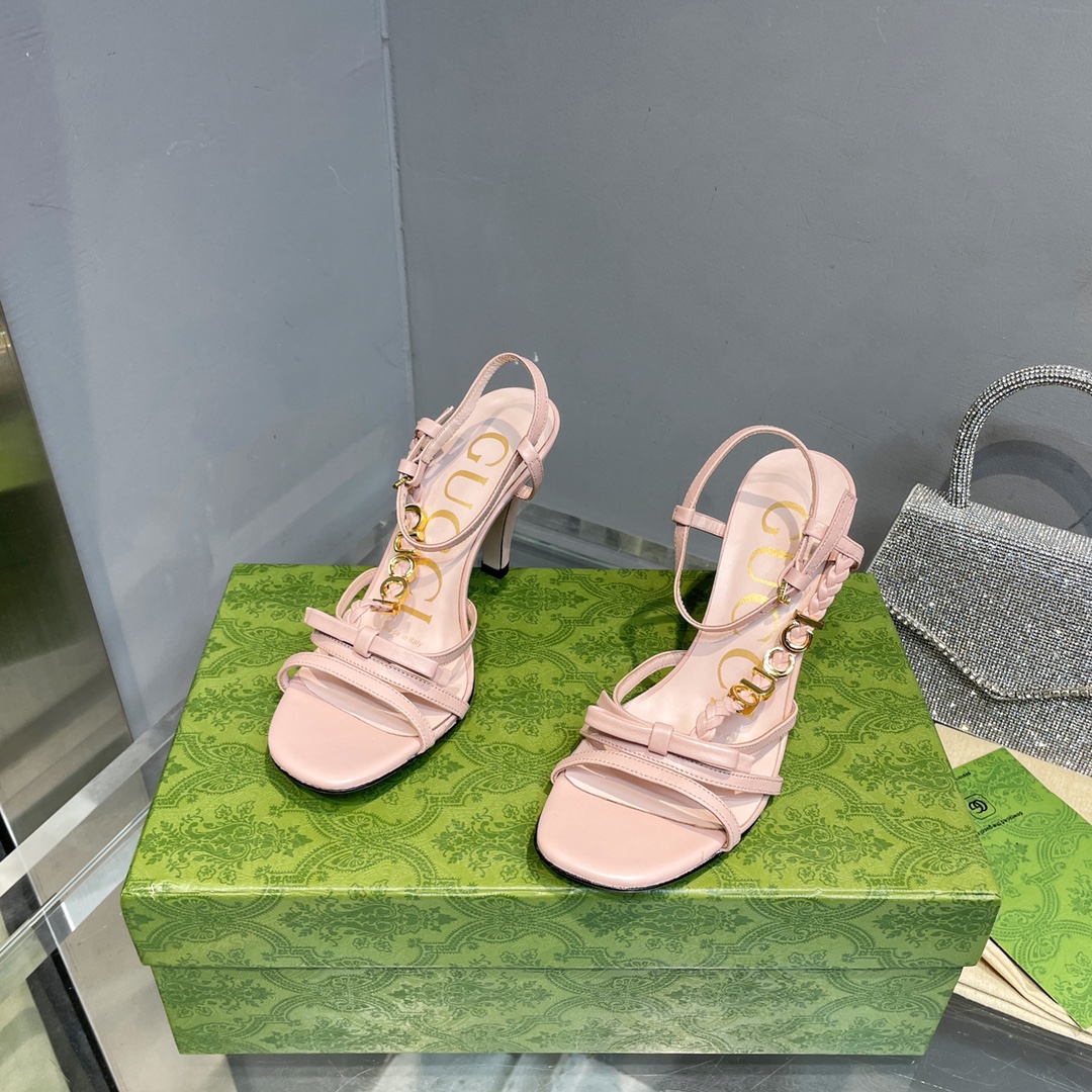 [TOP] GUCCI Woven Braid   Metal Buckle Sandals - Pink