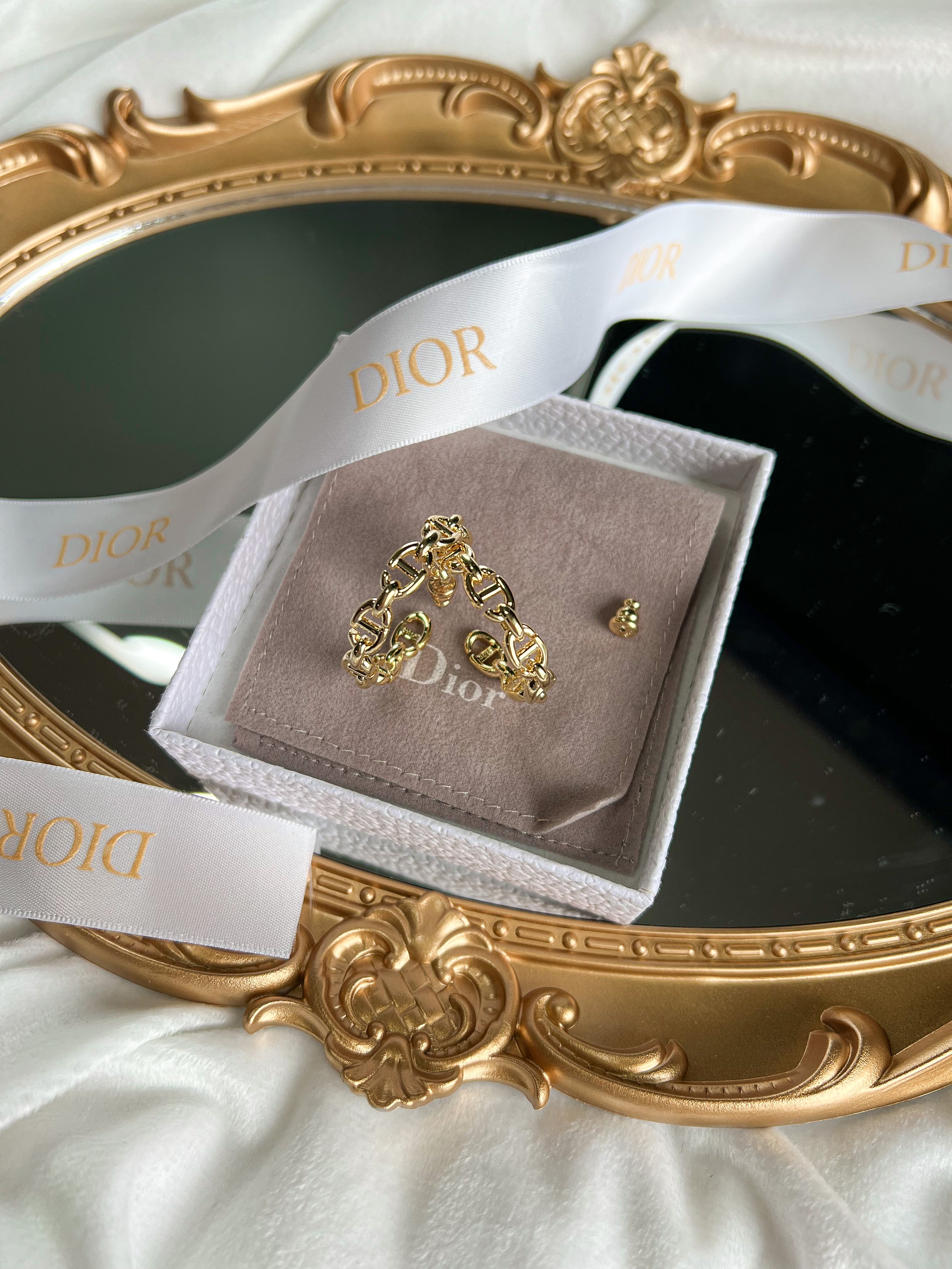 [TOP] Christian Dior Navy Hoops Earrings - Gold