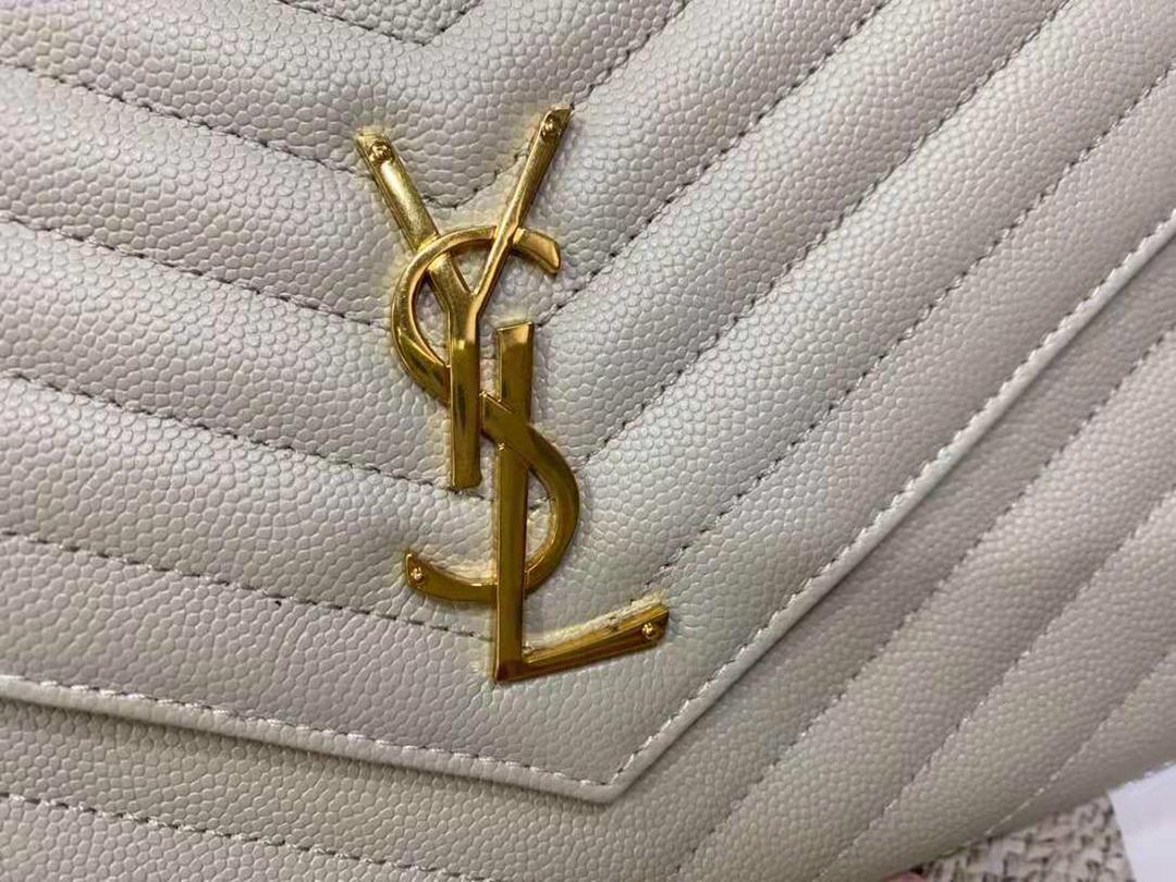 [TOP] Yves Saint Laurent YSL Cassandre Matelasse Flap Pouch Grain Leather - White