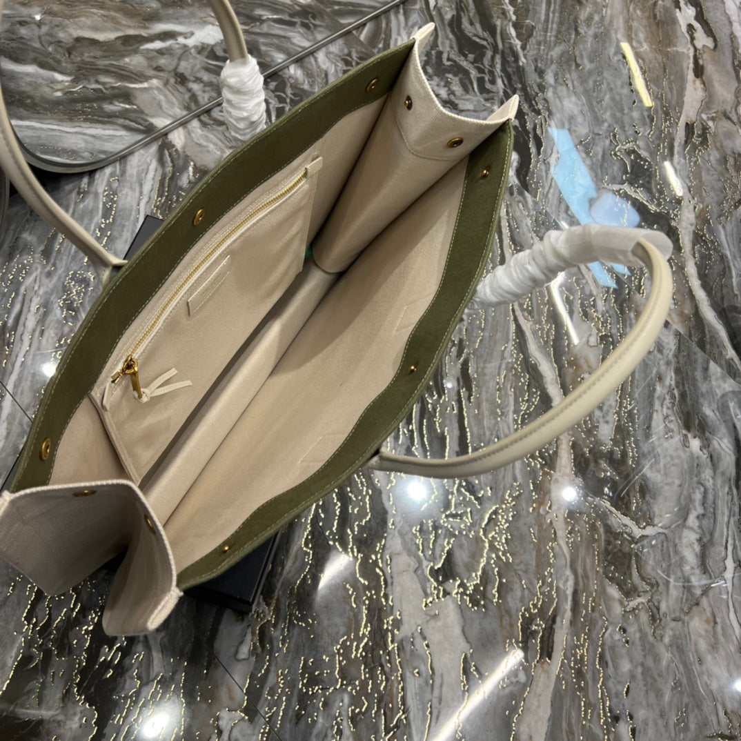 [TOP] Yves Saint Laurent YSL Rive Gauche Canvas Tote Bag - Green