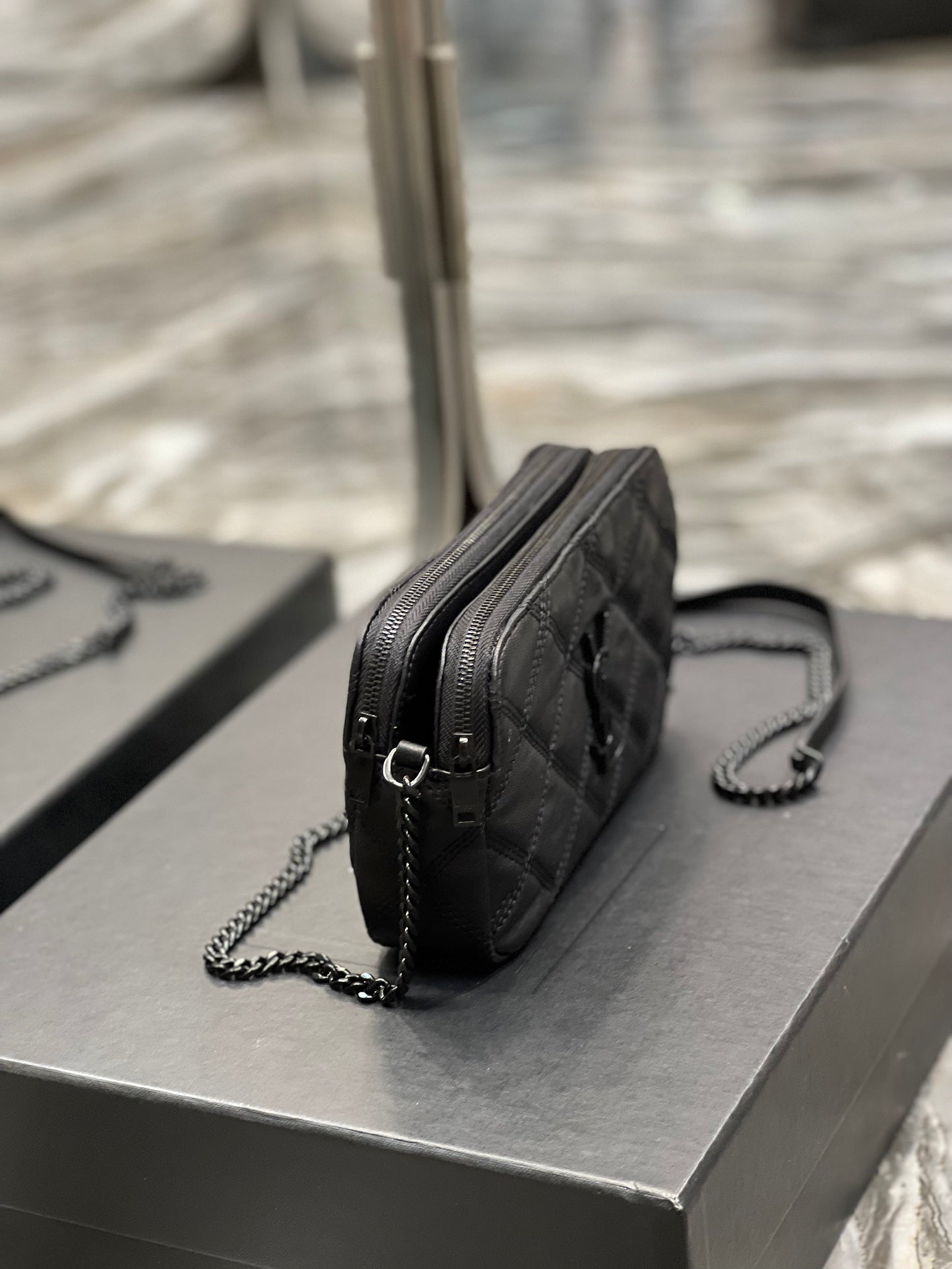 [TOP] Yves Saint Laurent YSL Beckly Double Zip Pouch Bag - All Black