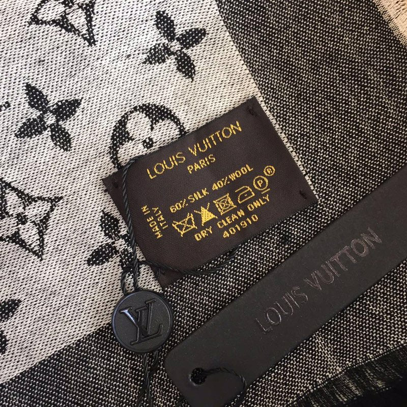 [TOP] Louis Vuitton LV L*V Big Square Scarf - Black & Grey