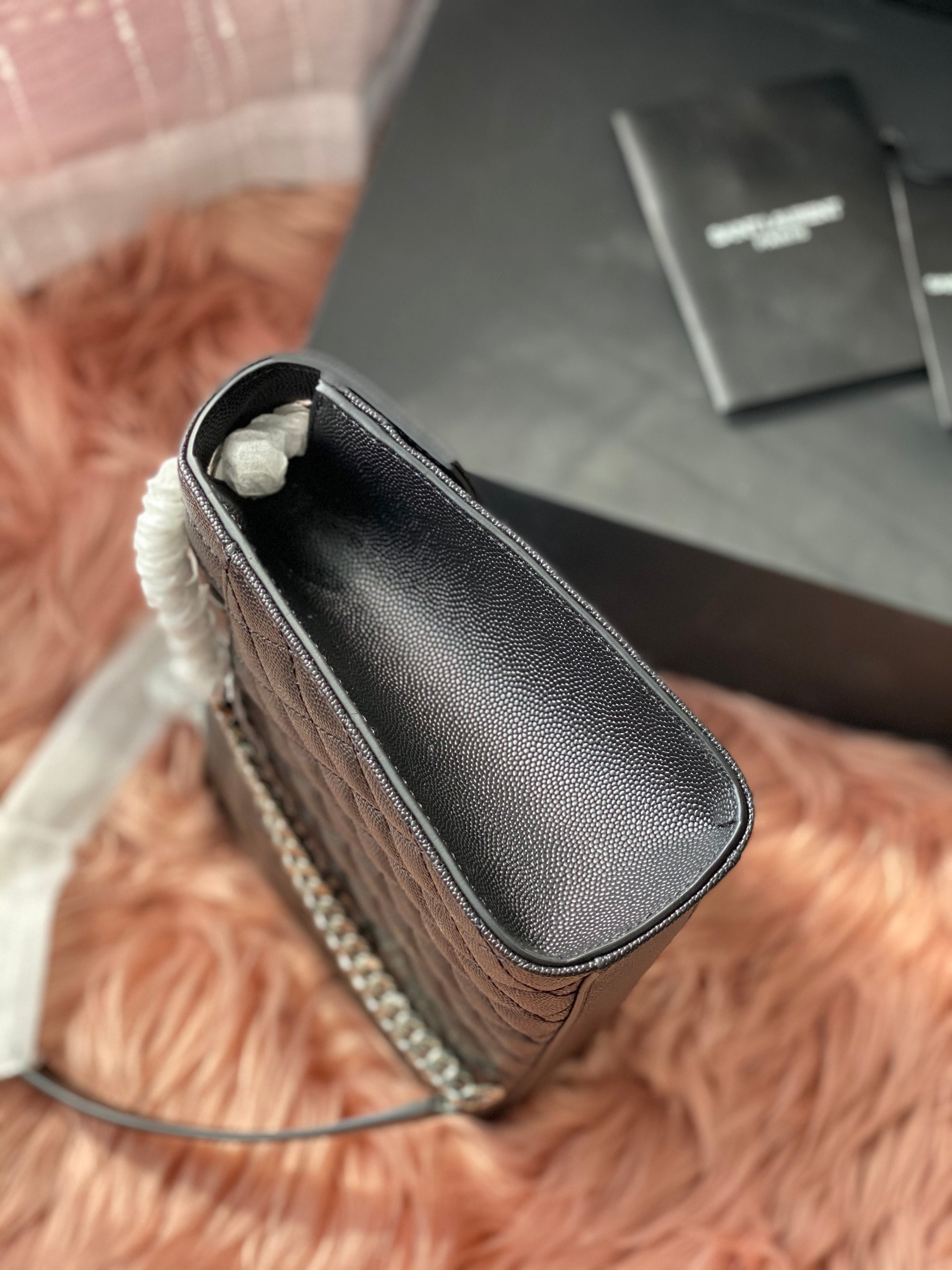 [TOP] Yves Saint Laurent YSL Y.S.L Envelope Shoulder Bag Small - Black w Silver Hardware